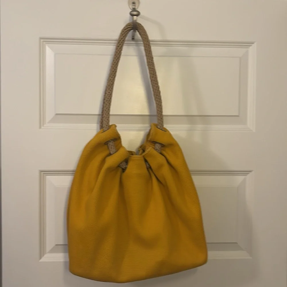 Michael Kors Yellow Canvas Marina Gathered Hobo Bag Large  casual rope strap - Picture 4 of 16